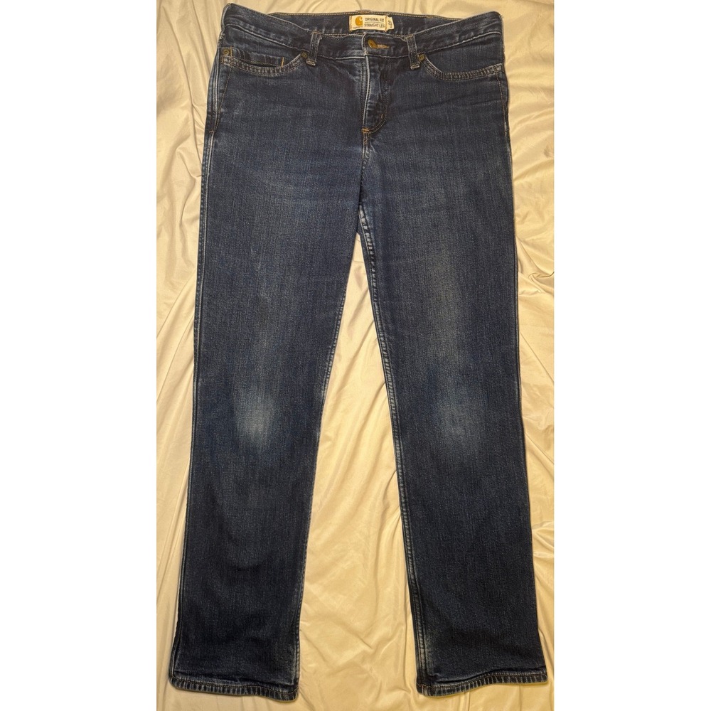 Carhartt Flannel Lined Original Fit Straight Leg Jeans Womens 10 Dark Blue